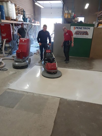 Participants at the “Penetron Self-Leveling Topping Workshop” in Mississauga, Canada, learned the correct application procedures for RENEW WS, a quick-setting flooring overlay.