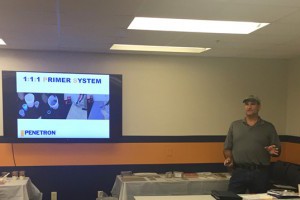 John Mitchell, Technical Support Manager, talks to participants at PSP’s Product Research Council about PSP’s surface preparation and concrete restoration products.
